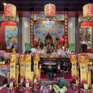 Star lamps lined up before the main altar of Cisheng Temple, Banling, Ruifang